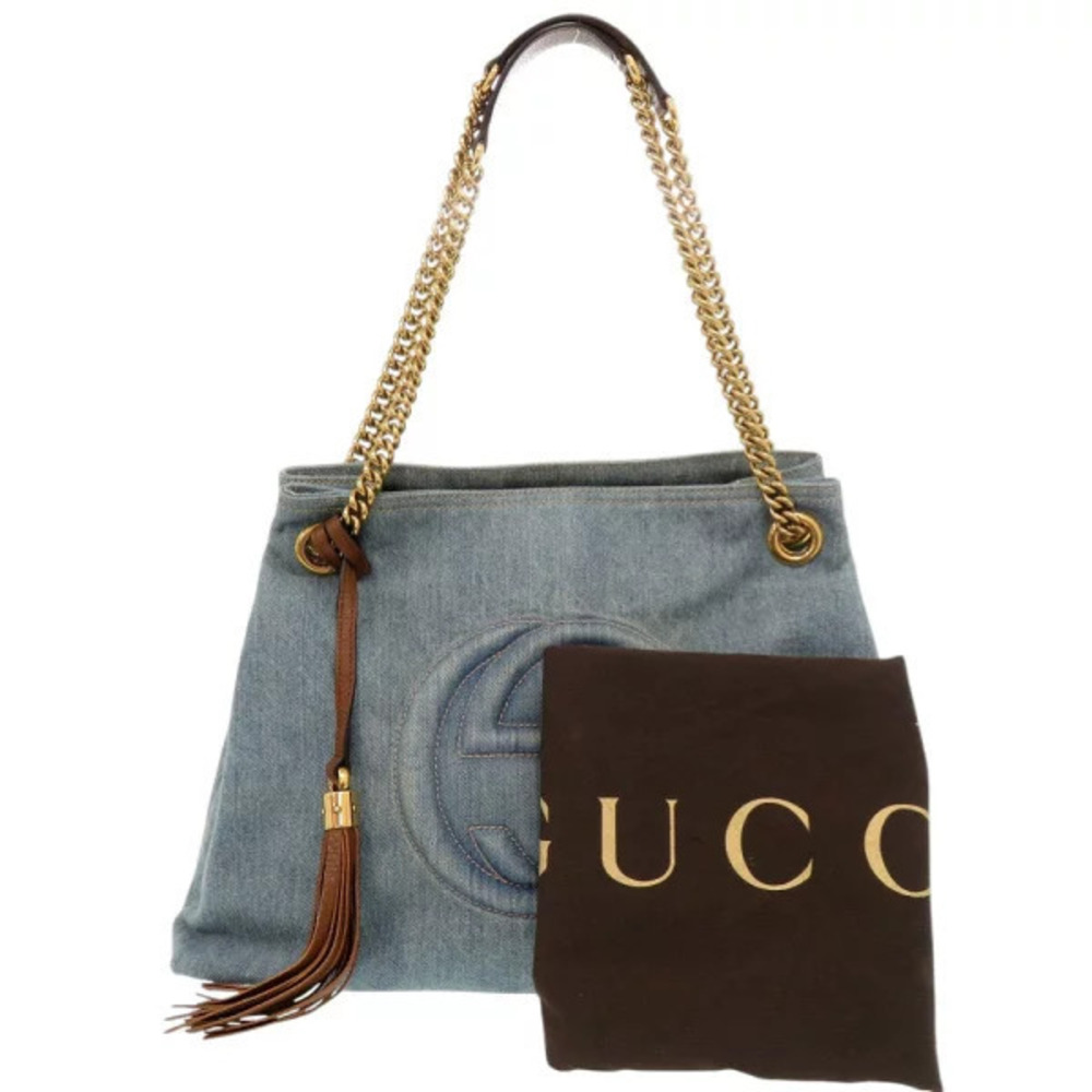 Gucci Soho Denim Blue Bag Chain GG Shoulder Interlocking